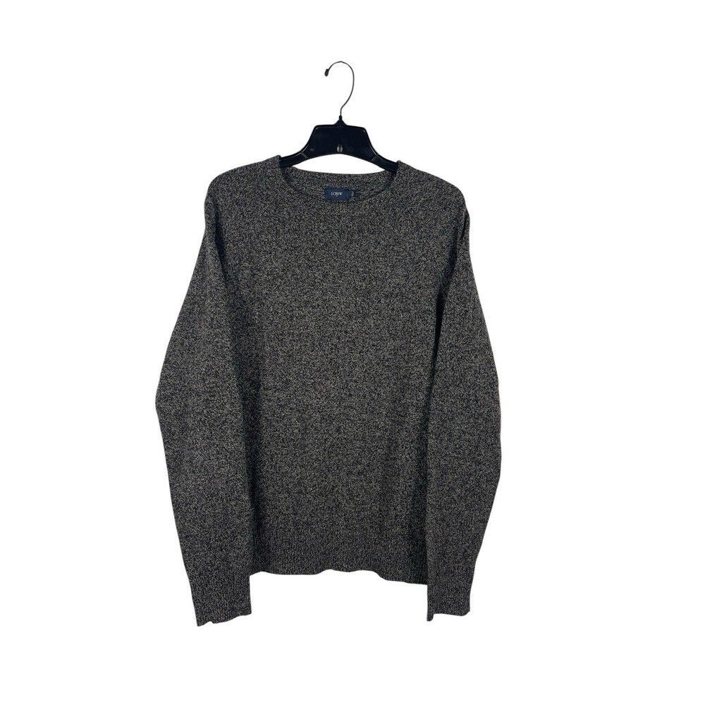J. Crew Factory L 100% Lambswool Sweater Black Gray Marled Crewneck Pullover